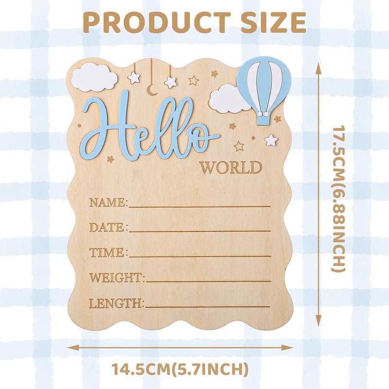WSICSE Baby Announcement Sign,Wooden Hello World Newborn Signs Birth Announcement Sign and Pen for Baby Shower Hospital Nursery Newborn Boys and Girls (Blue) - Image 2